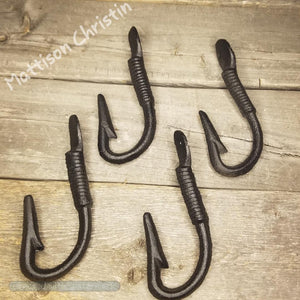cast iron fish towel hook Black Cast Iron Fishing Hook Set of 4 Key Coat Hat Towel Rack – Mattison Christin