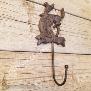 Bronc Horse Riding Cowboy Cast Iron Towel Hat Coat Hook Key Rack