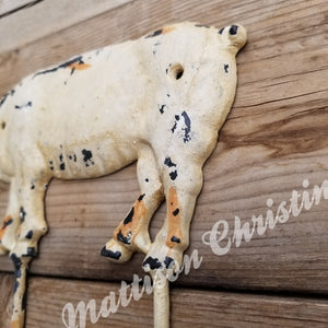 Farmhouse Country Rustic Distressed Painted Pig Hook