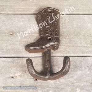 Cowboy Boot Cast Iron Double Hook Key Towel Hat Coat