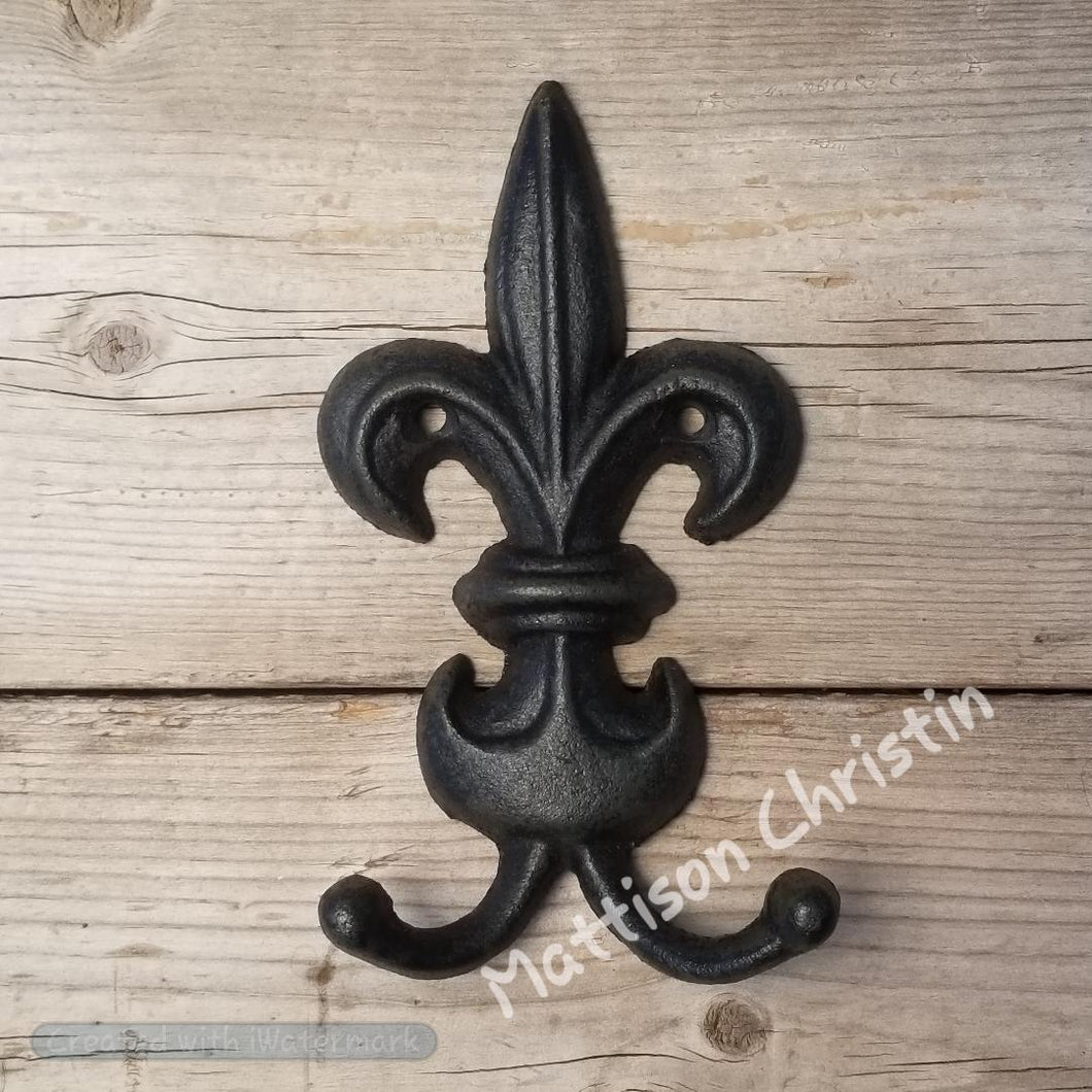 Large Black Cast Iron Fleur de Lis Double Hook