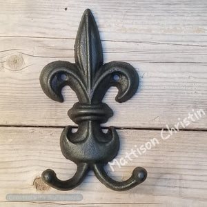 Large Black Cast Iron Fleur de Lis Double Hook