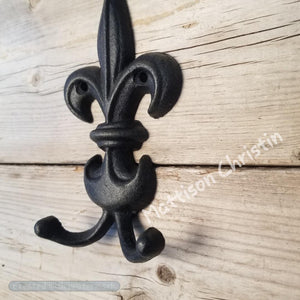 Large Black Cast Iron Fleur de Lis Double Hook