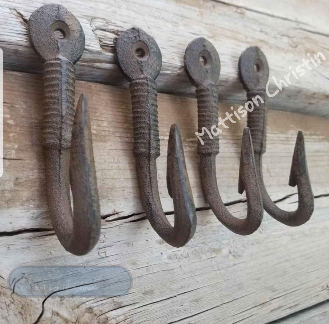 casting a fish hook Rustic Cast Iron Fishing Hook Set of 4 Key Coat Hat Towel Rack – Mattison Christin
