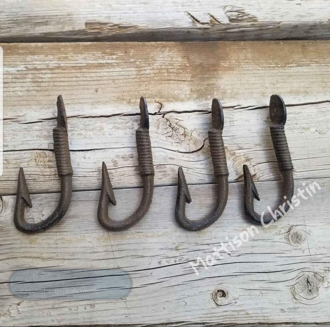 Rustic Cast Iron Fishing Hook Set of 4 Key Coat Hat Towel Rack Mattison Christin Rustic Cast Iron Fishing Hook Set of 4 Key Coat Hat Towel Rack Mattison Christin