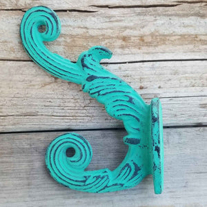 Distressed Green Cast Iron Victorian Towel Hat Key Coat Hook Key Rack Set of 2