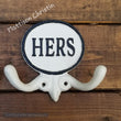 Hers Black and White Cast Iron Towel Hat Key Coat Hook