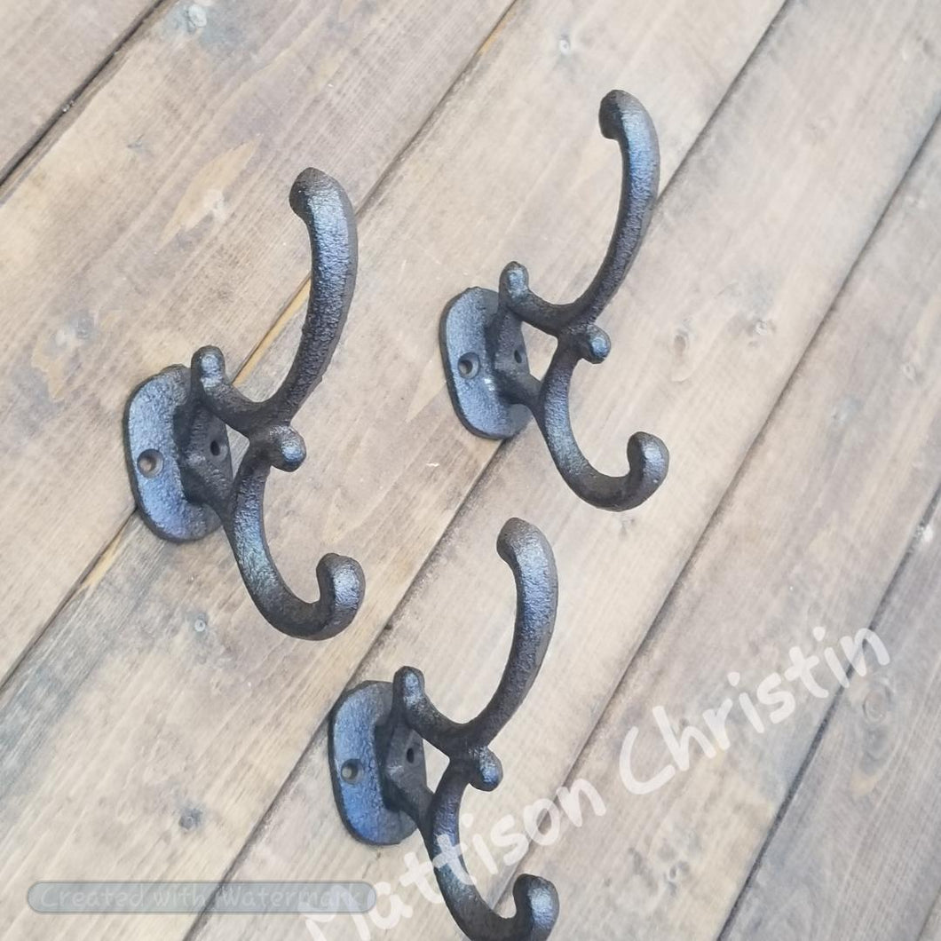 S/3 Cast Iron Swirl Hook Key Hat Coat Towel