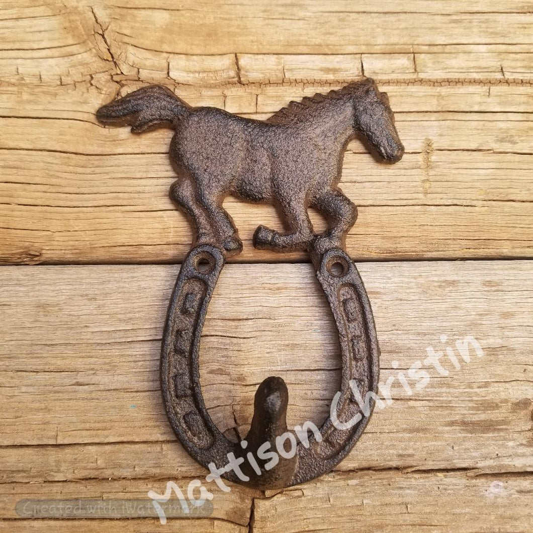 Running Horse Horseshoe Cast Iron Hook