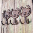 Triple Horse Horseshoe Cast Iron Hook Key Rack