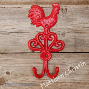 Cast Iron Red Rooster Hook