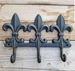 Fleur de Lis Cast Iron Coat Hook Key Rack