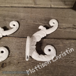 White Cast Iron Victorian Towel Hat Key Coat Hook Key Rack Set of 2