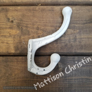 2 White Distressed Coat Towel Hat Hook