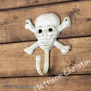 Whitewashed Skull Crossbones Coat Hat Key Hook