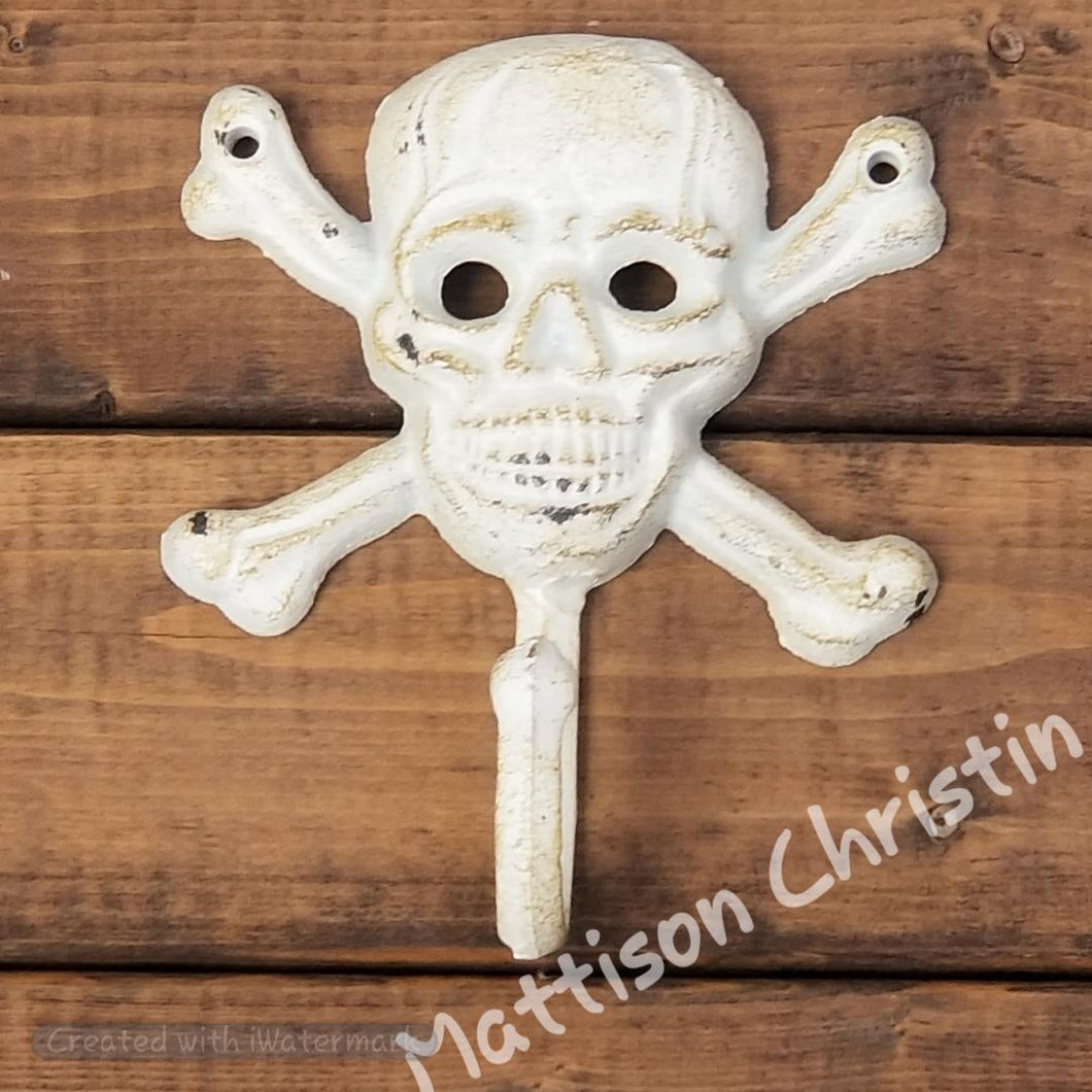 Whitewashed Skull Crossbones Coat Hat Key Hook